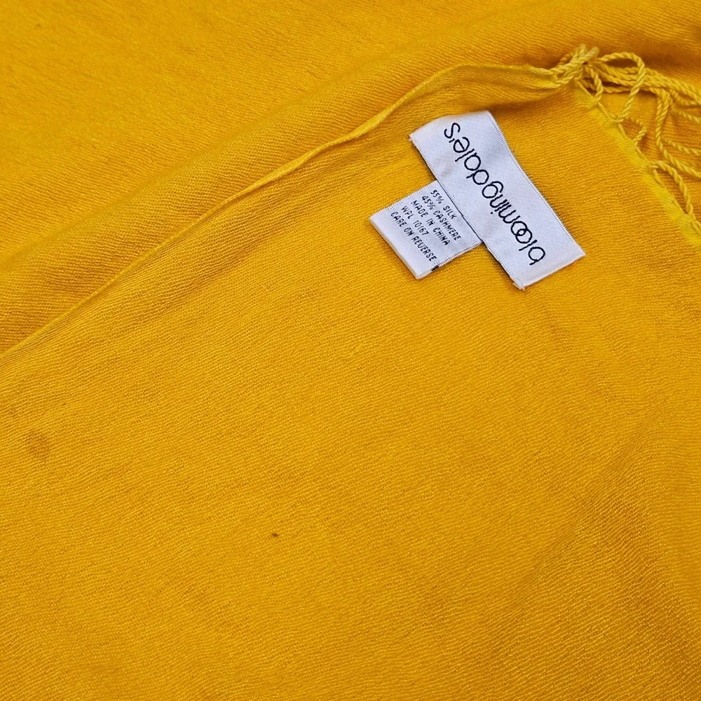 Bloomingdales Scarf Womens Yellow Silk Cashmere Blend Fringe Wrap Pashmina